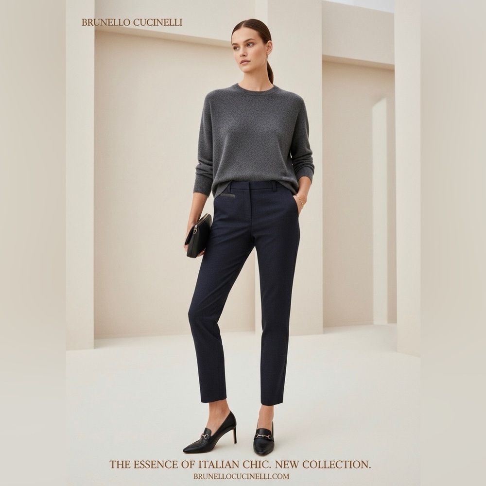 Brunello Cucinelli Black Wool & Cotton Blend Embellished Faux Pocket Pants size8